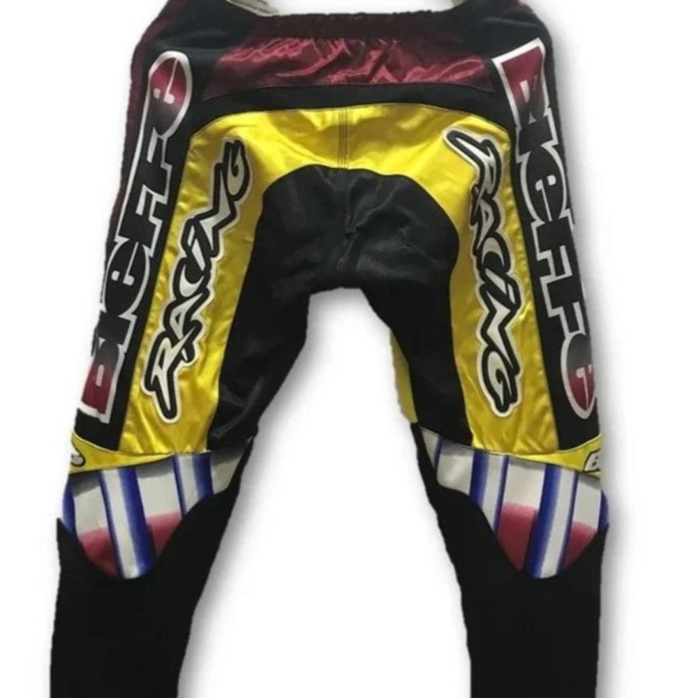 Pants Vintage Team Bieffe Motorcross Racing Pants 32 x 31 Maroon/yellow/black - Picture 3 of 6